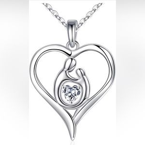 Mom Duaghter Necklace Gifts, S925 Sterling Silver Heart